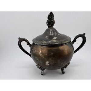 Vintage Tableware Silver-Plated Double-Handled Footed Sugar Bowl With‎ Lid